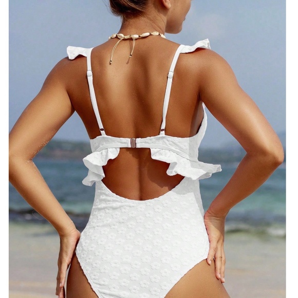 Floral Textured Print Plunging Neck Cut out Monokini One Piece Swimsuit - Picture 9 of 9